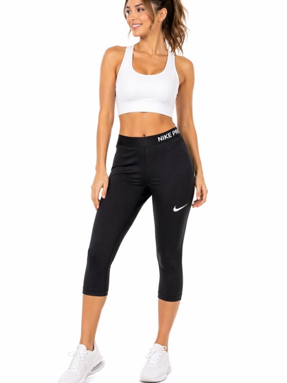 Nike Black Capri Leggings with White Swoosh and NIKE PRO Waistband